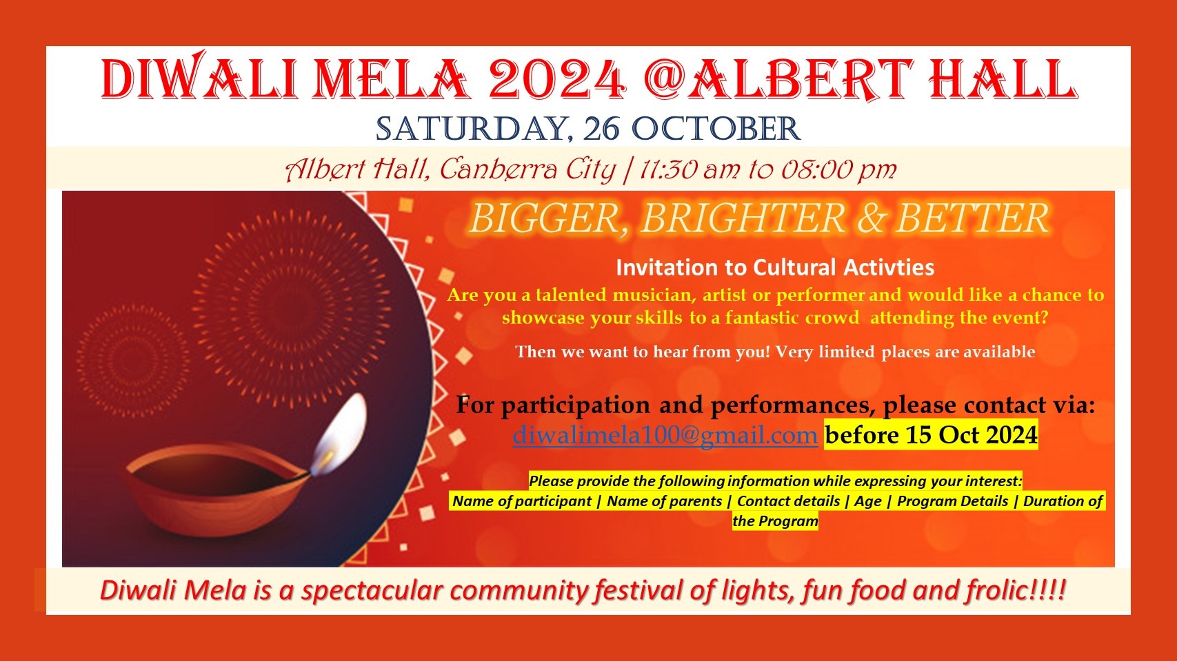 Diwali Mela 2024 @Albert hall - Saturday, 26 Oct