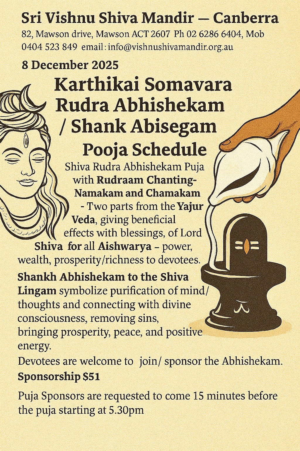 Karthikai Somavara Rudra Abhishekam / Shank Abisegam- 8 Dec