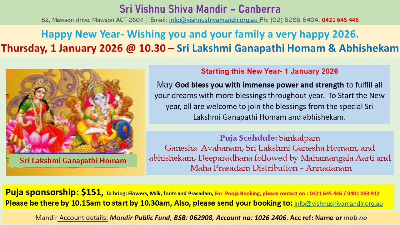 Happy New Year- Thursday, 1 January 2026 Sri Lakshmi Ganapathi Homam