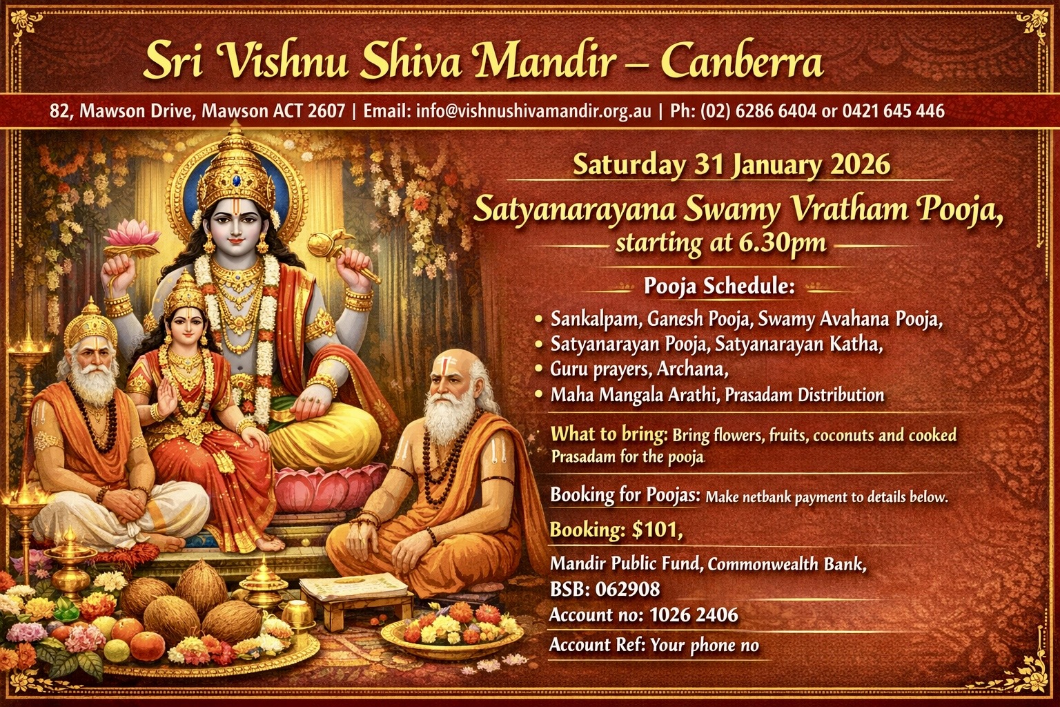 Satyanarayana Swamy Vratham - Sat 31 Jan