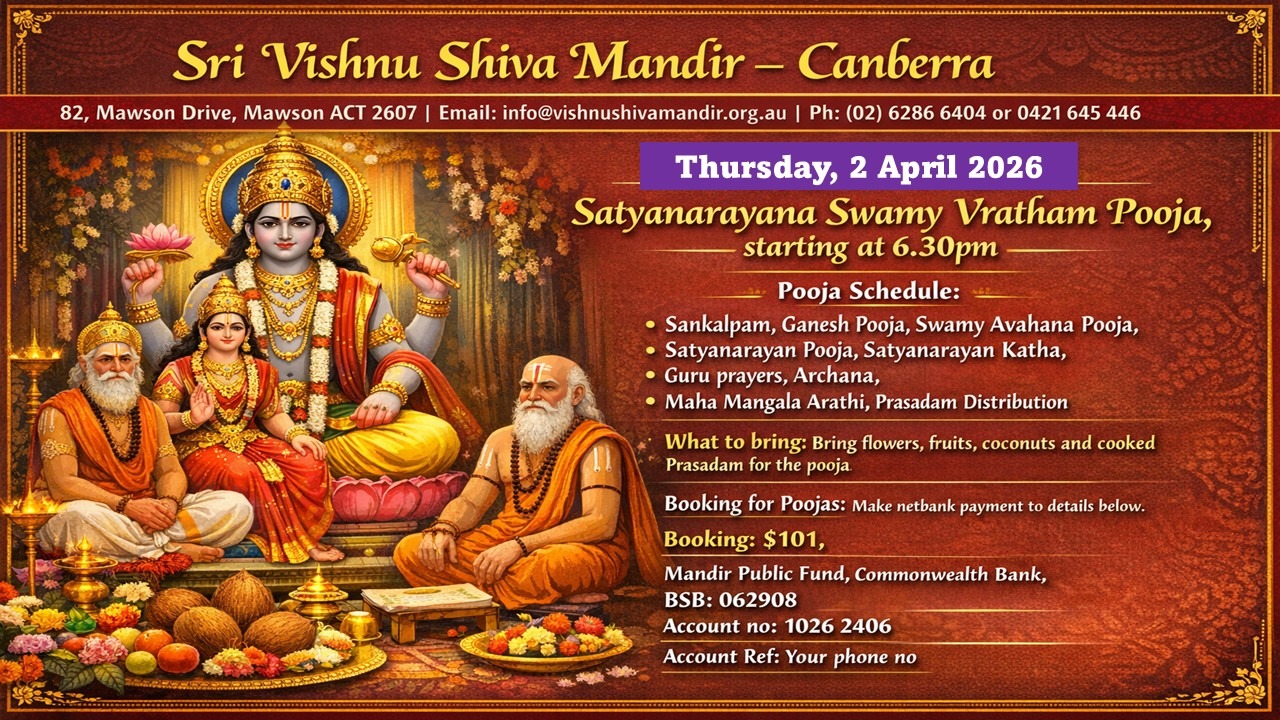 Satyanarayana Swamy Vratham -Tuesday 1 Apr