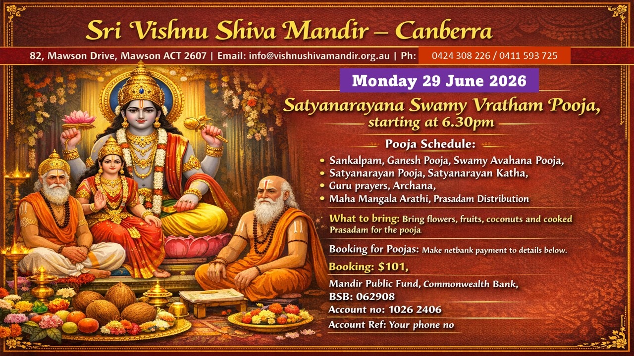 Satyanarayana Swamy Vratham - Monday 29 Jun
