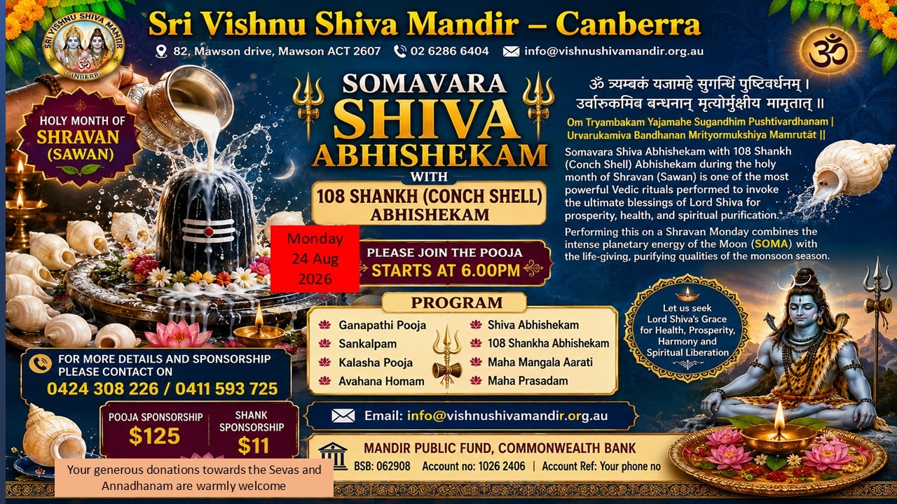 Somavara Shiva Abhishekam with 108 Shankh (Conch Shell) Abhishekam on 24 Aug